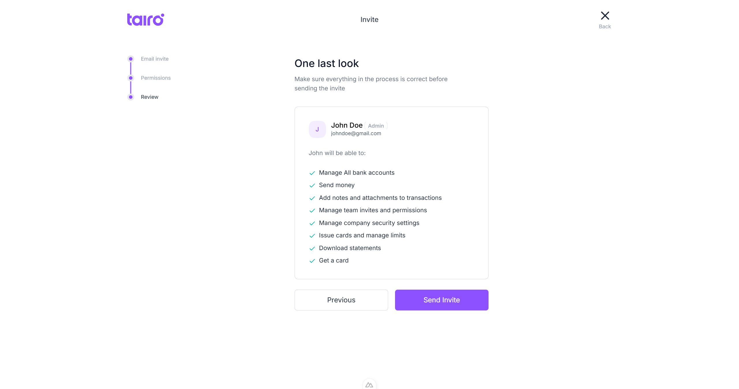 Tairo - Invite - Step 3