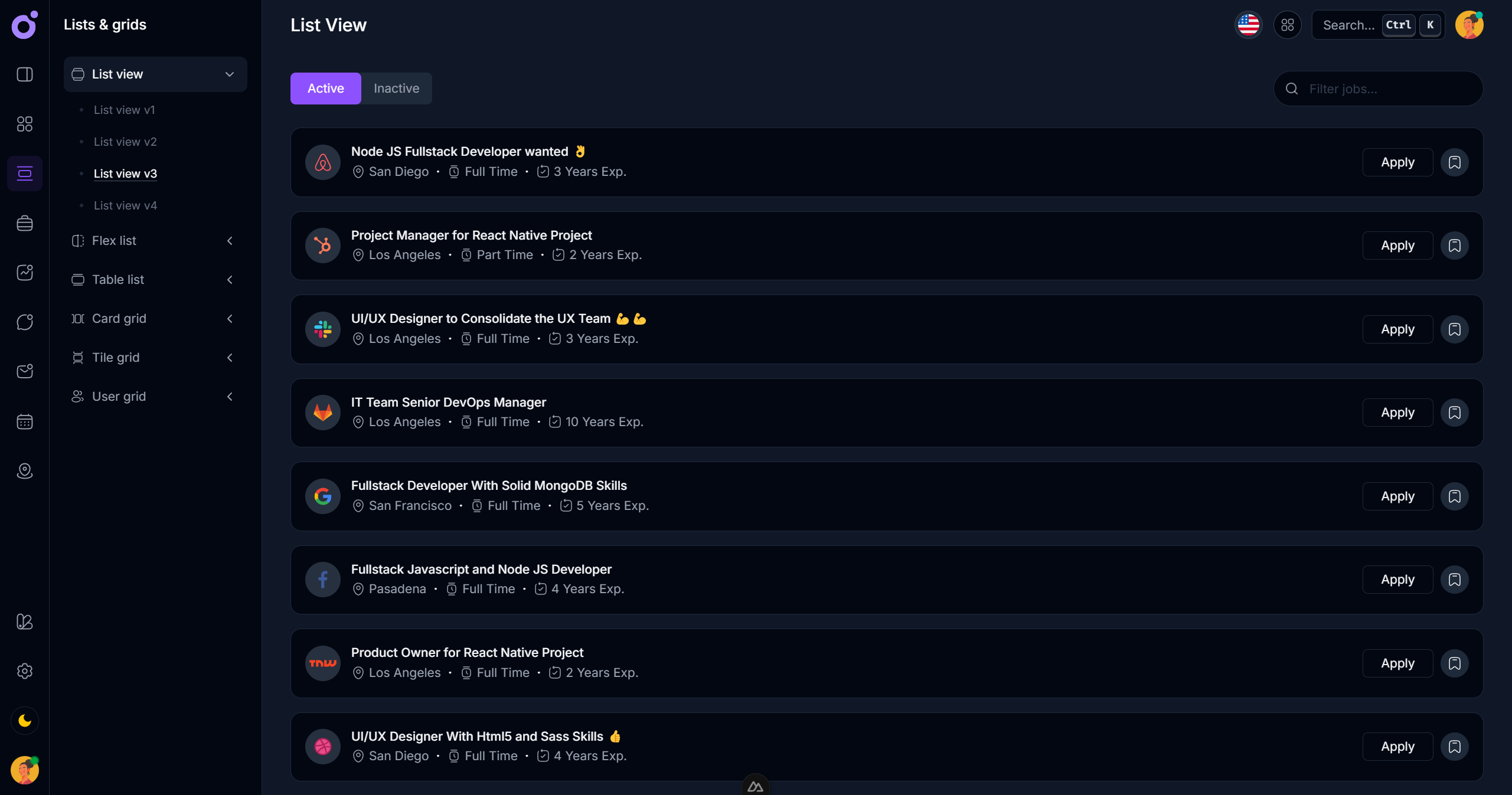 Tairo - List view 3