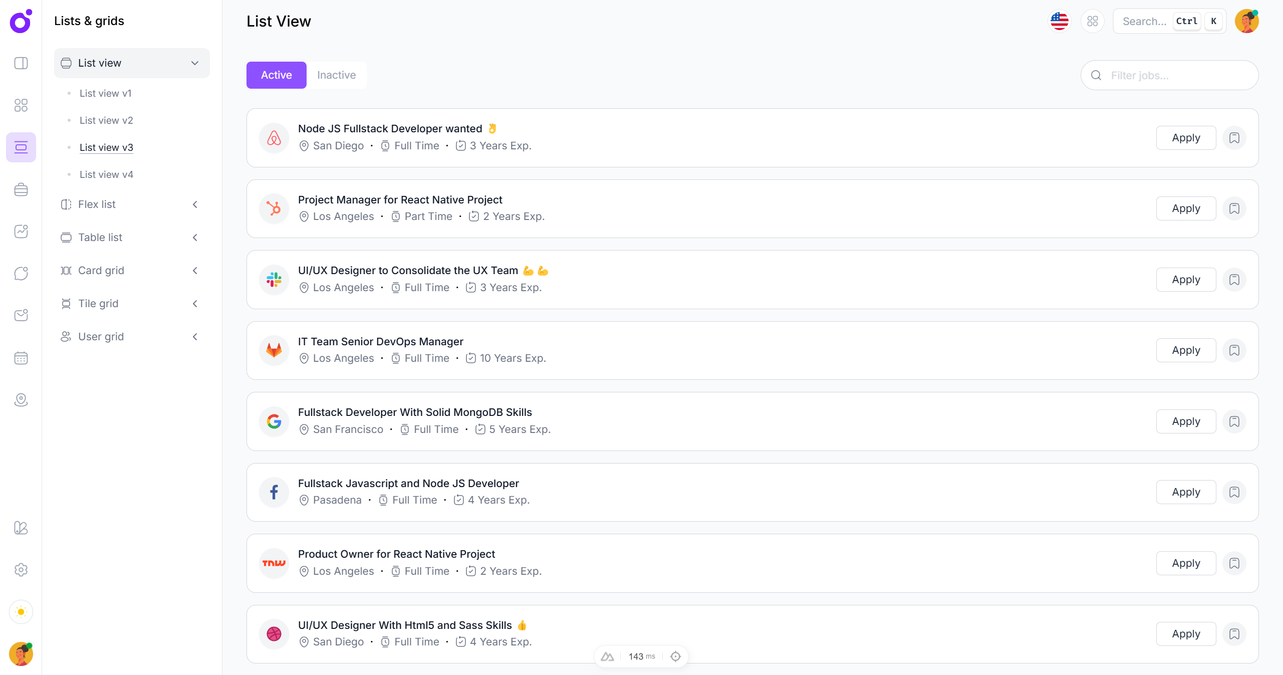 Tairo - List view 3